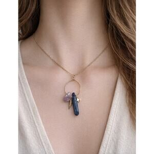 Aura Quartz Semi Precious Charm Necklace New